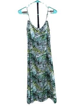 RTR Louna Dana Green & White Palm Printed Sleeveless V Neck Midi Dress Sz S